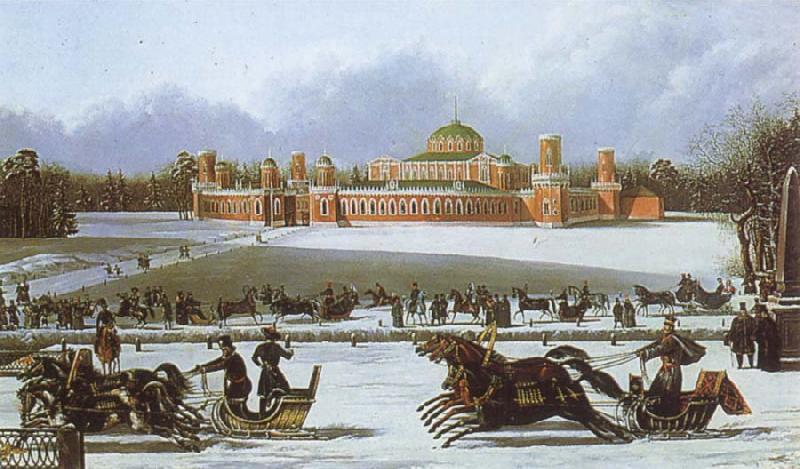 unknow artist Sleigh Races in the Petrovsky Park France oil painting art
